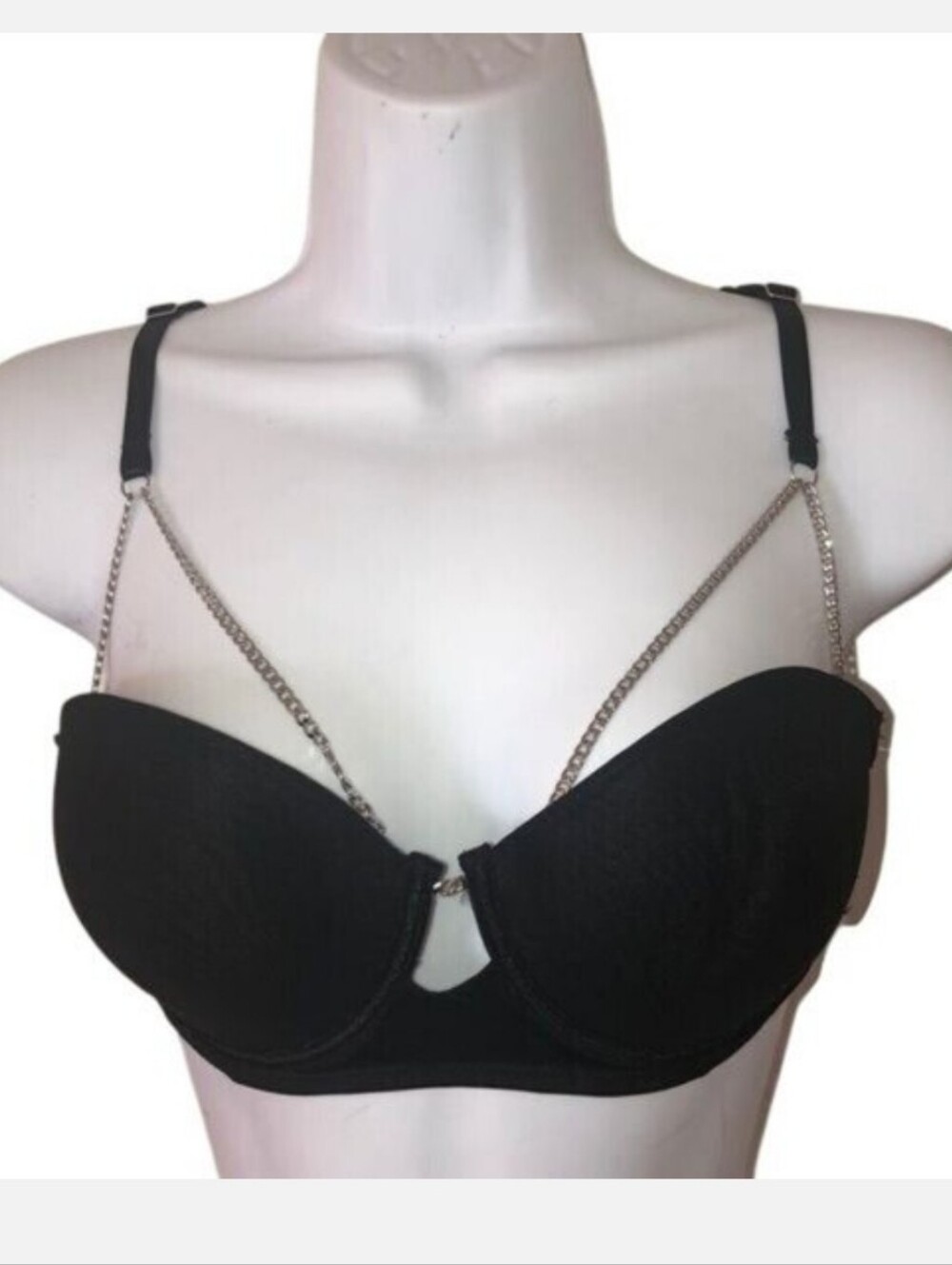 Ooh La La Cheri Paris Black Padded Chain Strap Bra Size L Underwire & Mesh Back